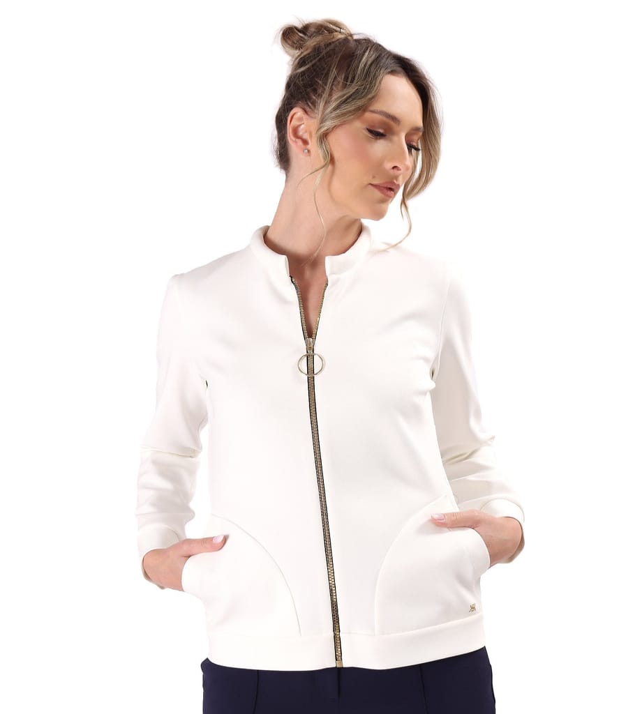 Bluza din stofa plina tip scuba cu bumbac cu fermoar pe fata