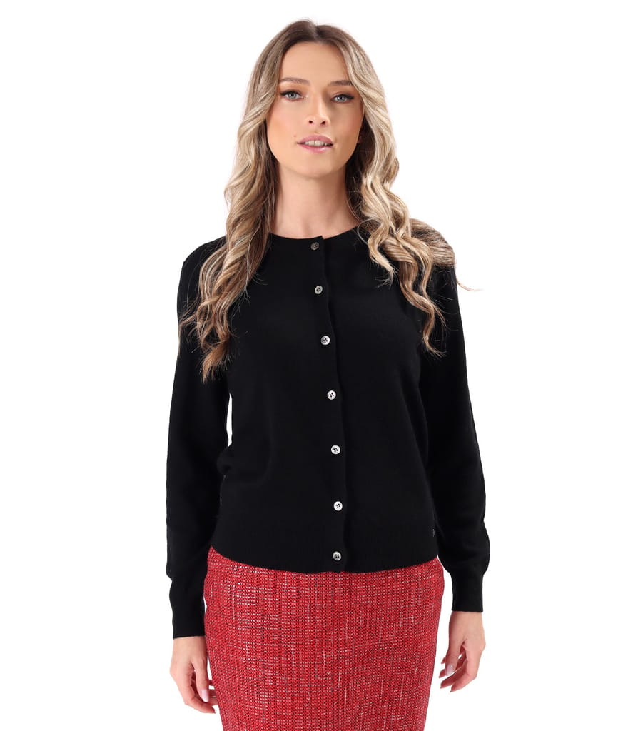 Cardigan tricotat din lana cu casmir cu nasturi pe fata