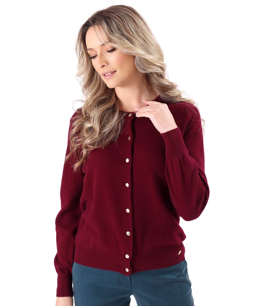 Cardigan tricotat din casmir cu nasturi aurii pe fata