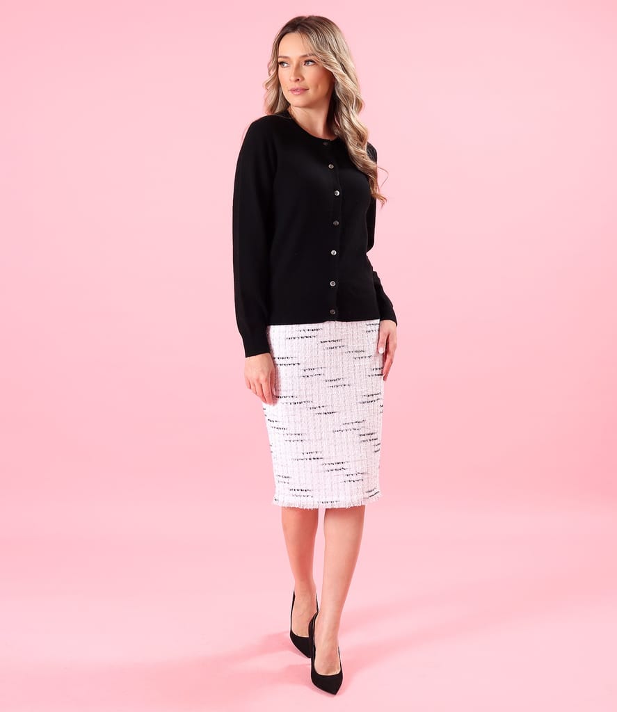 Cardigan tricotat din ln cu camir cu fusta din bucle