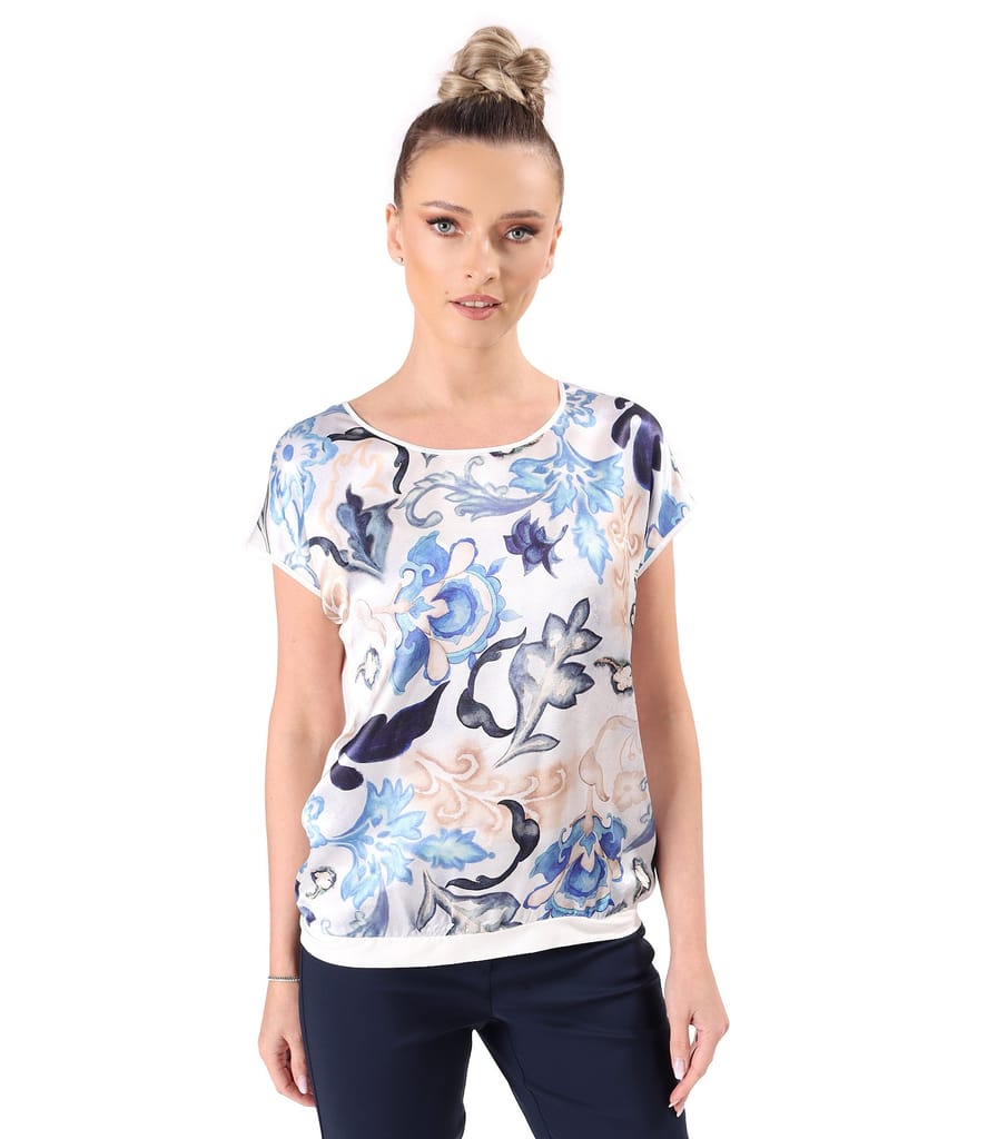 Bluza lejera cu fata din viscoza satinata imprimata cu motive florale