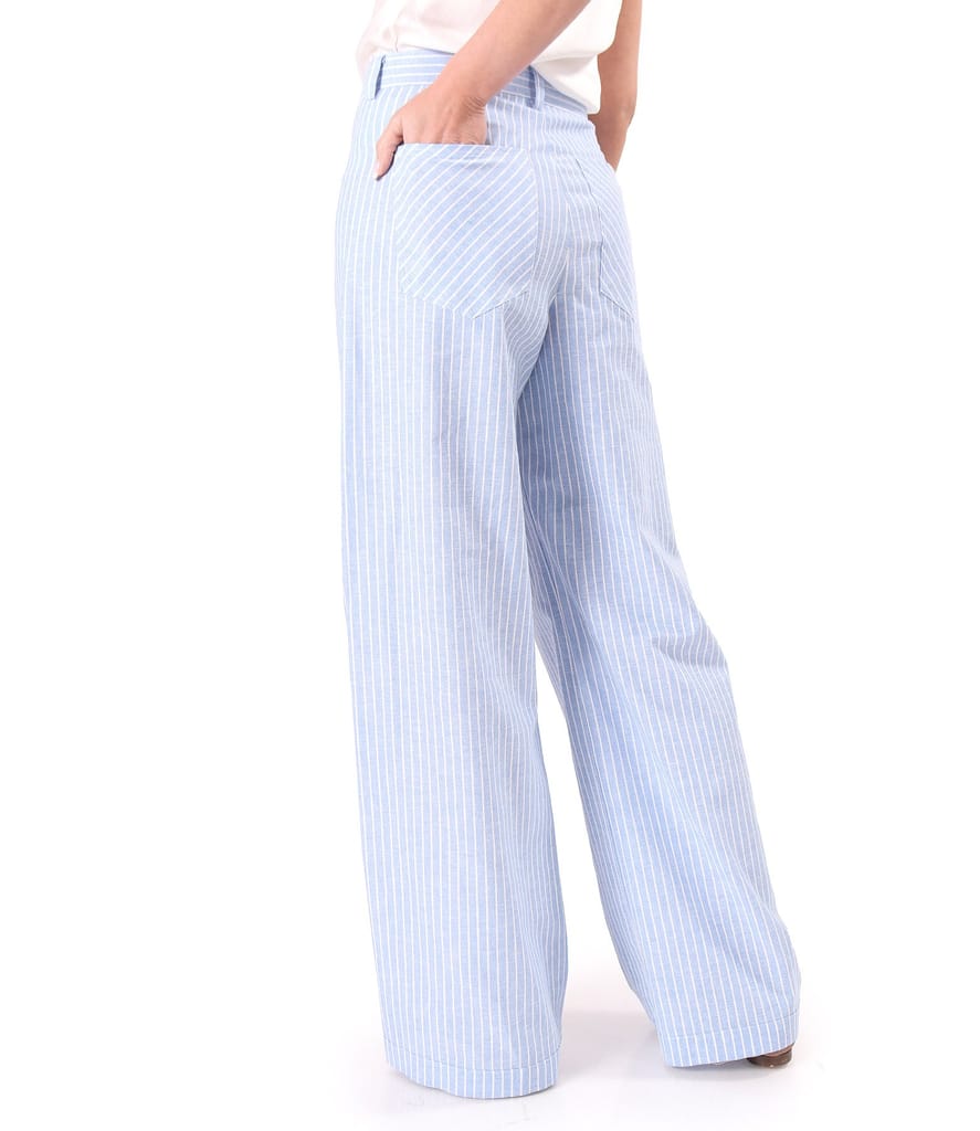 Pantaloni lejeri din in cu bumbac imprimat cu dungi