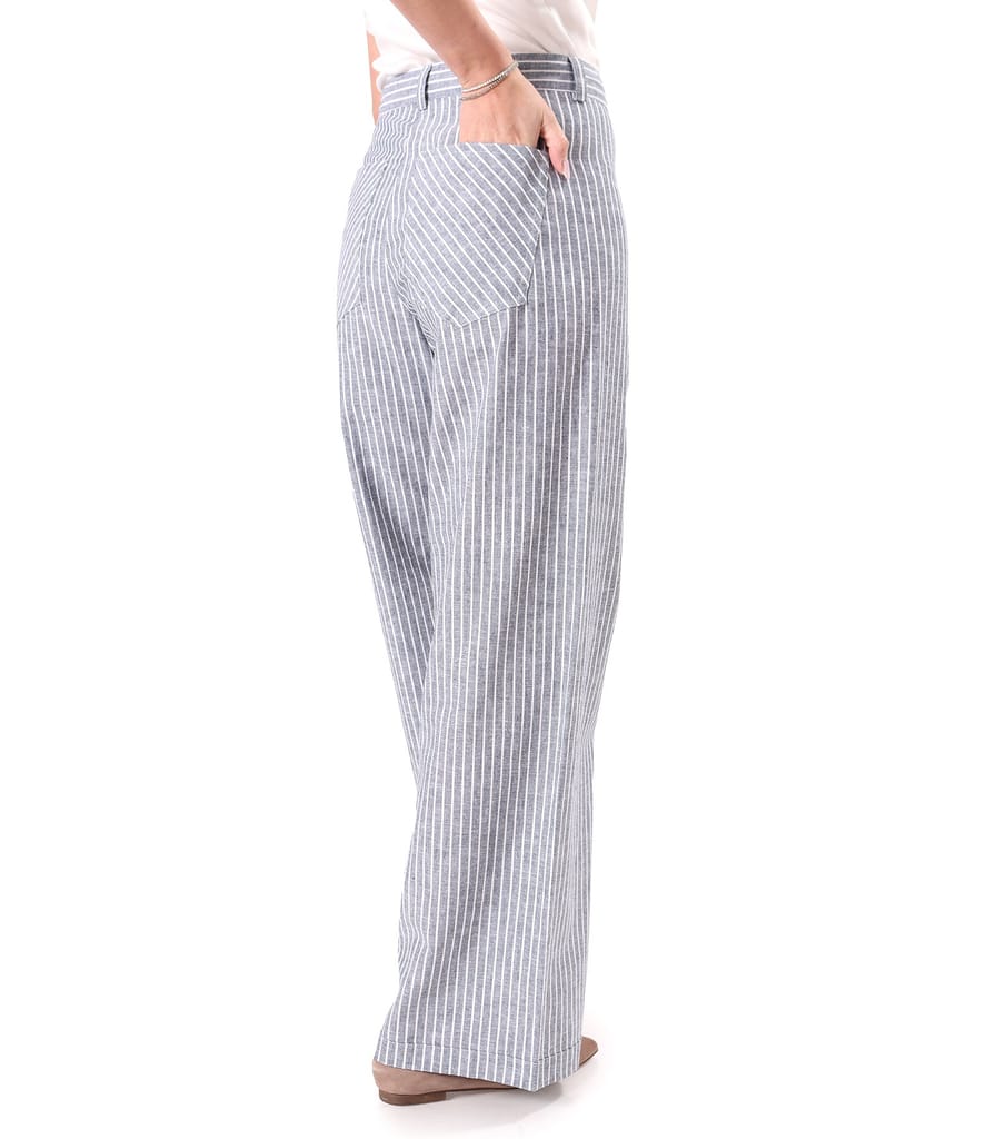 Pantaloni lejeri din in cu bumbac imprimat cu dungi