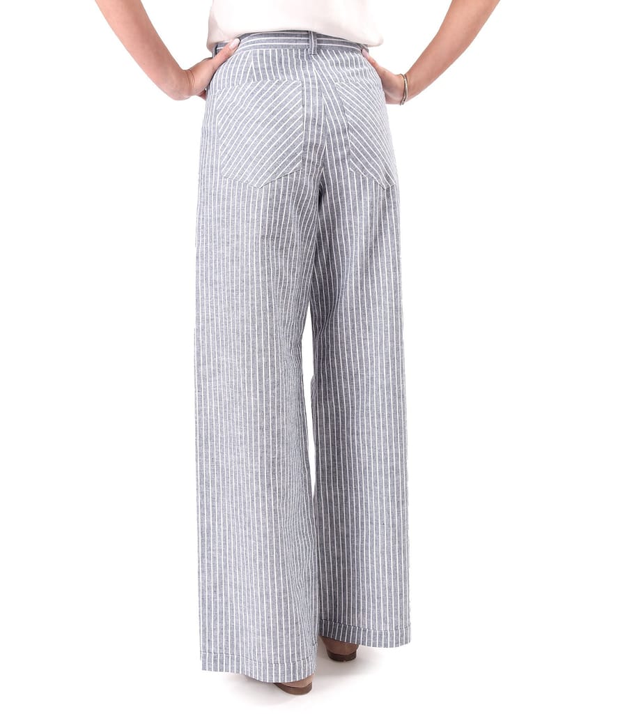 Pantaloni lejeri din in cu bumbac imprimat cu dungi