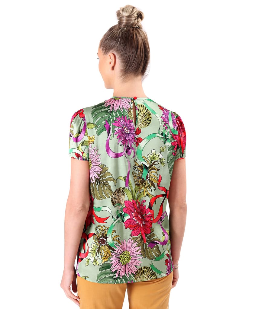 Bluza eleganta din viscoza satinata imprimata cu motive florale