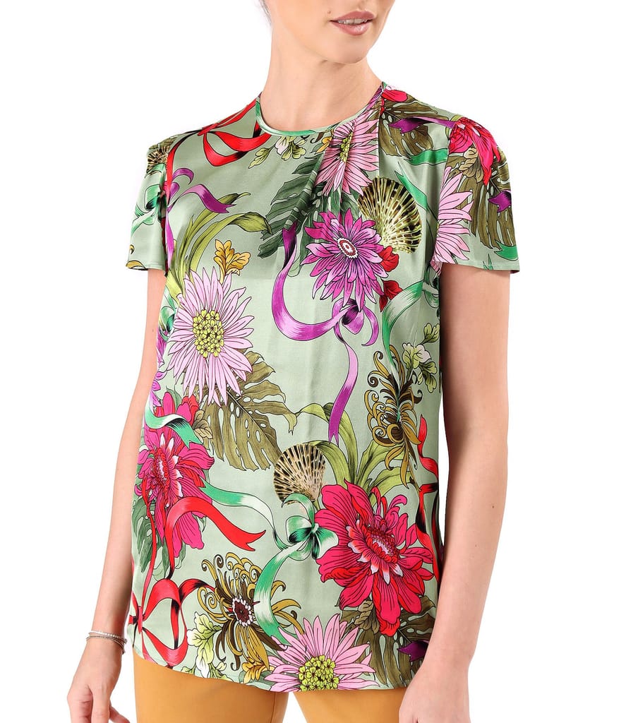 Bluza eleganta din viscoza satinata imprimata cu motive florale
