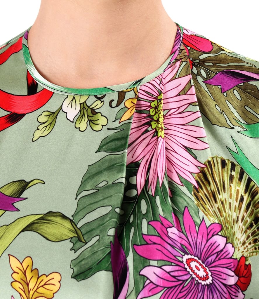 Bluza eleganta din viscoza satinata imprimata cu motive florale