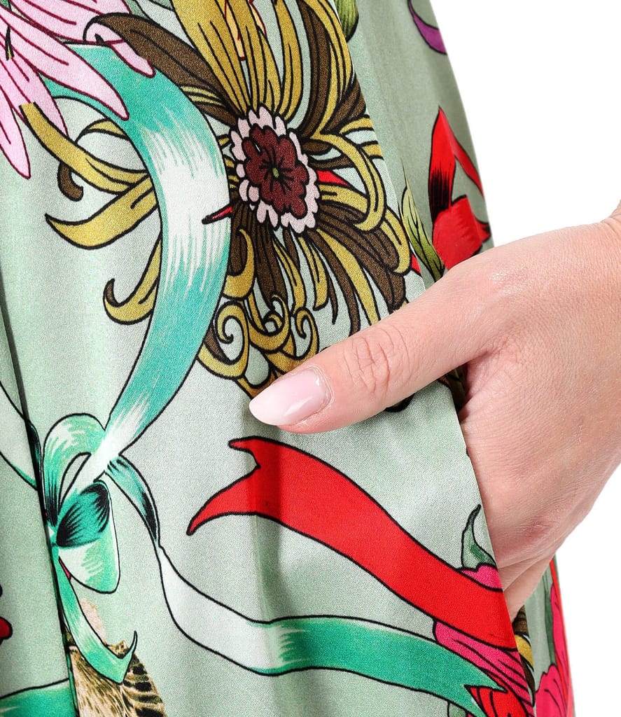 Rochie lunga din viscoza satinata imprimata cu motive florale