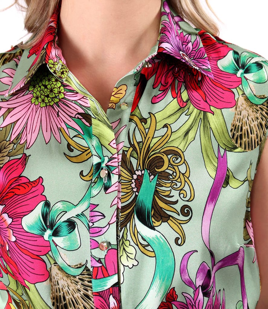 Rochie lunga din viscoza satinata imprimata cu motive florale