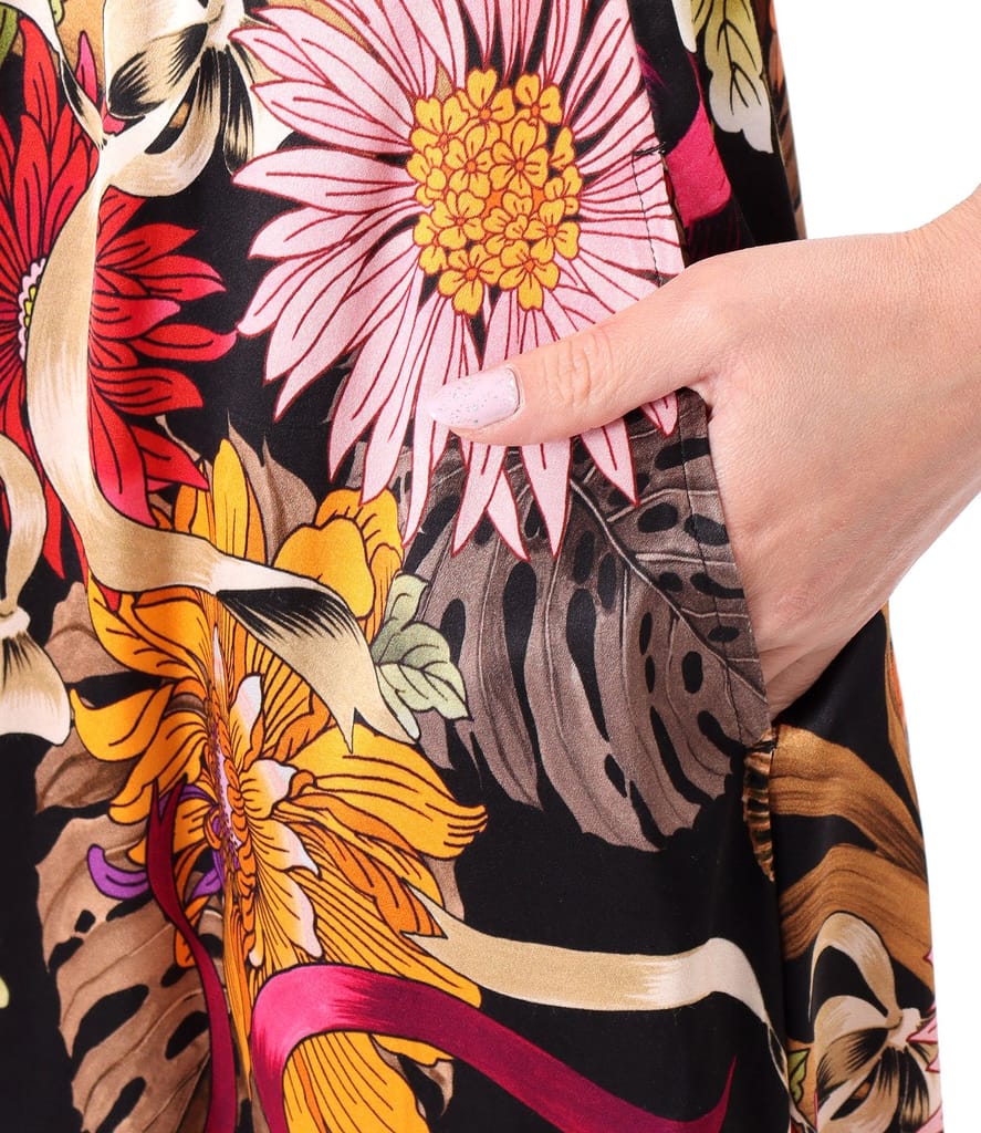 Rochie lunga din viscoza satinata imprimata cu motive florale