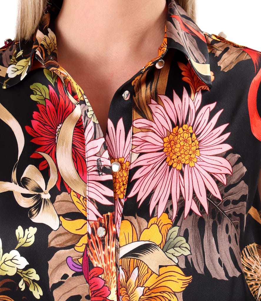 Rochie lunga din viscoza satinata imprimata cu motive florale