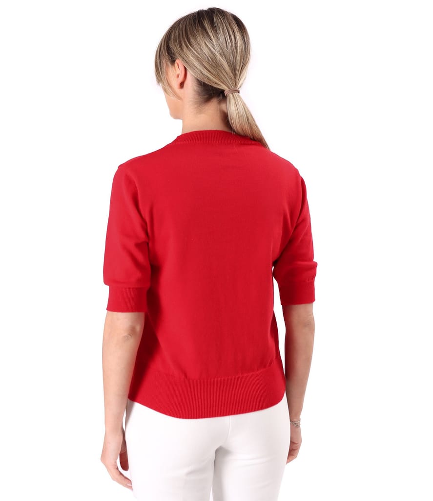 Bluza tricotata fin din bumbac cu maneci scurte