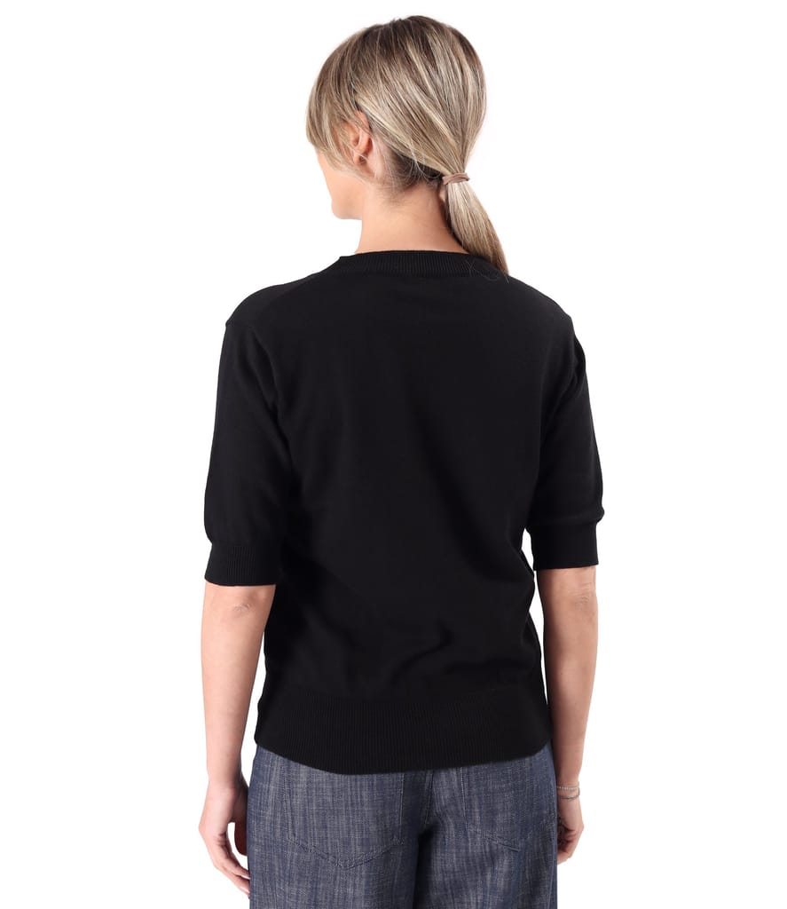 Bluza tricotata fin din bumbac cu maneci scurte
