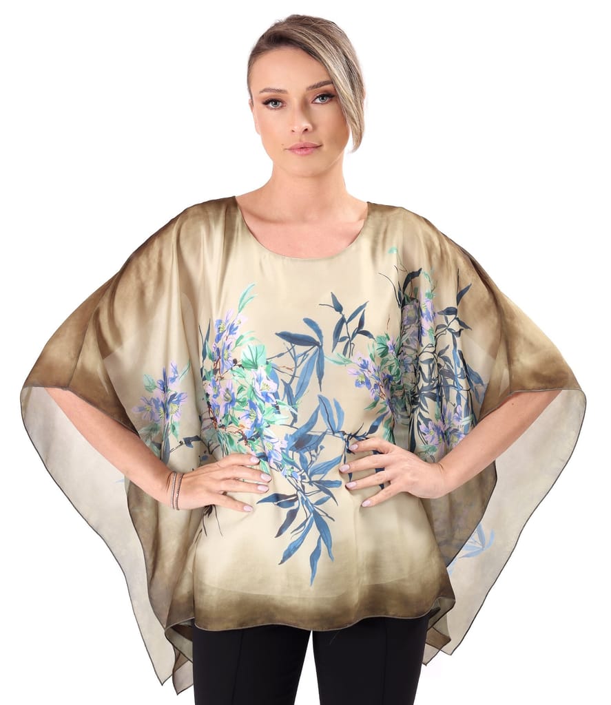 Bluza eleganta tip fluture din voal imprimat