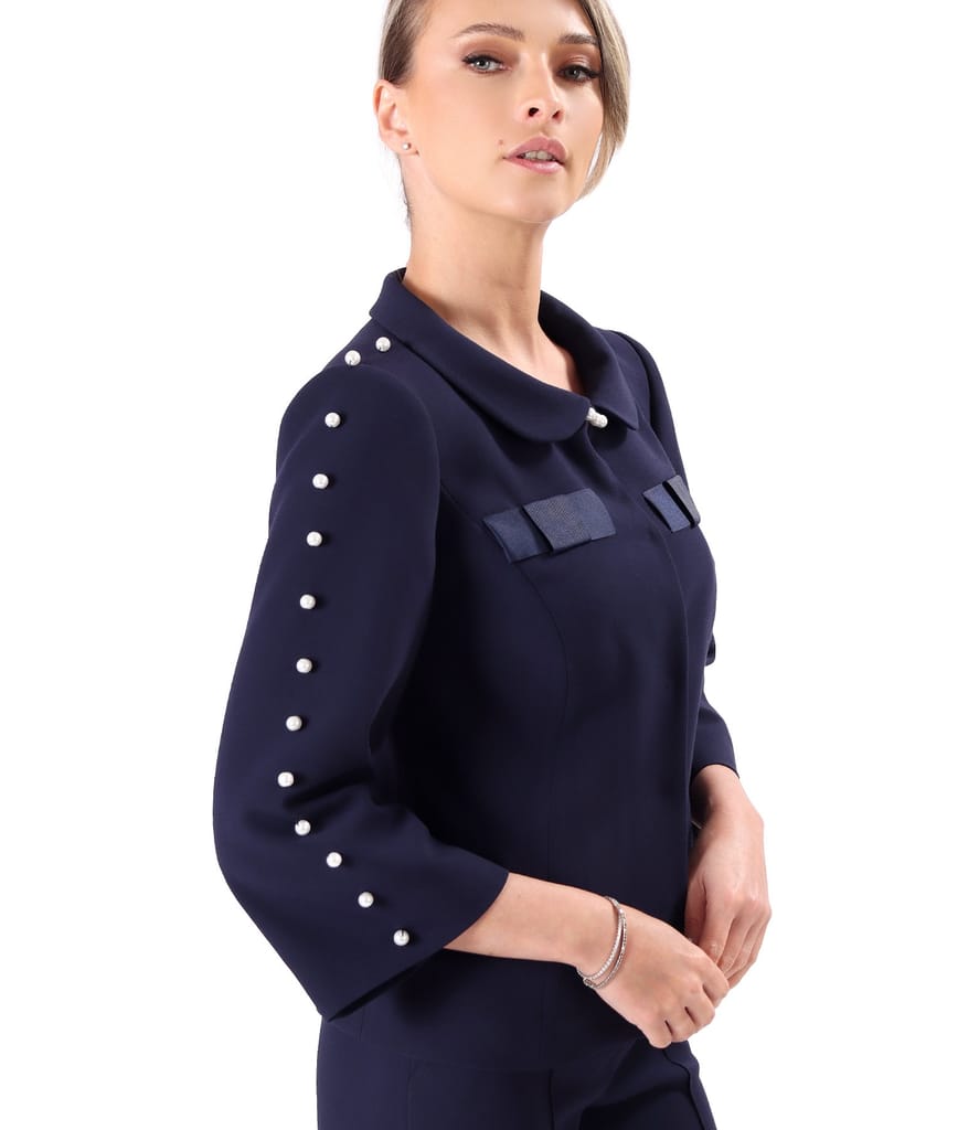 Sacou elegant cu perle decorative pe maneca dreapta