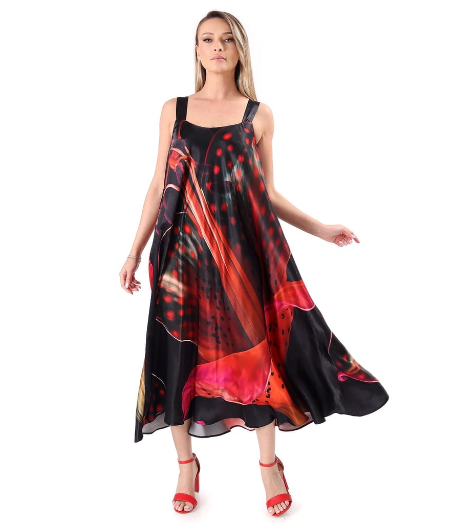 Rochie midi cu bretele din satin de viscoza