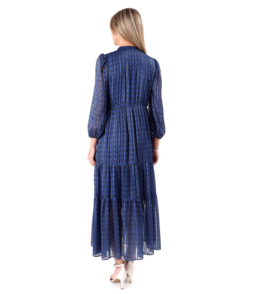 Rochie lunga cu volane din voal cu fir de lurex