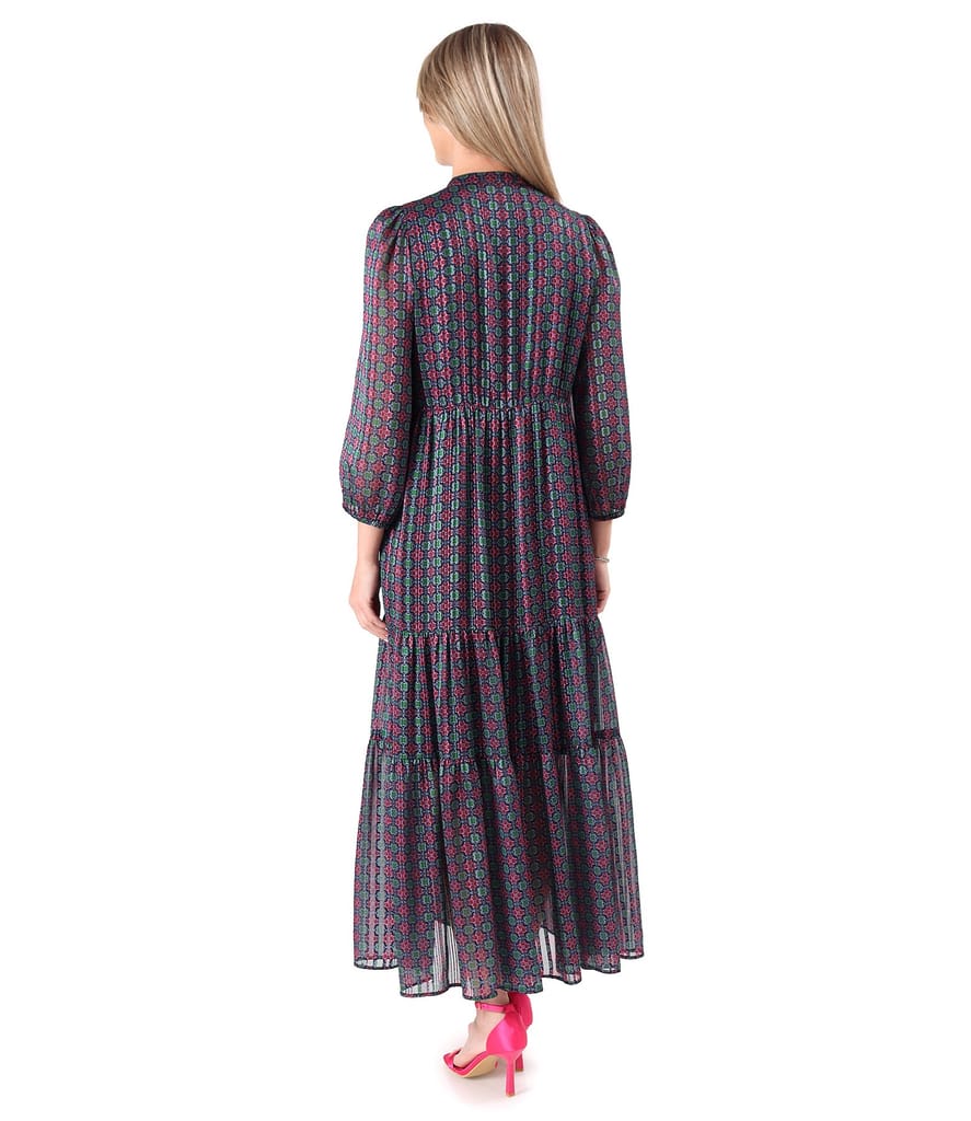 Rochie lunga cu volane din voal cu fir de lurex