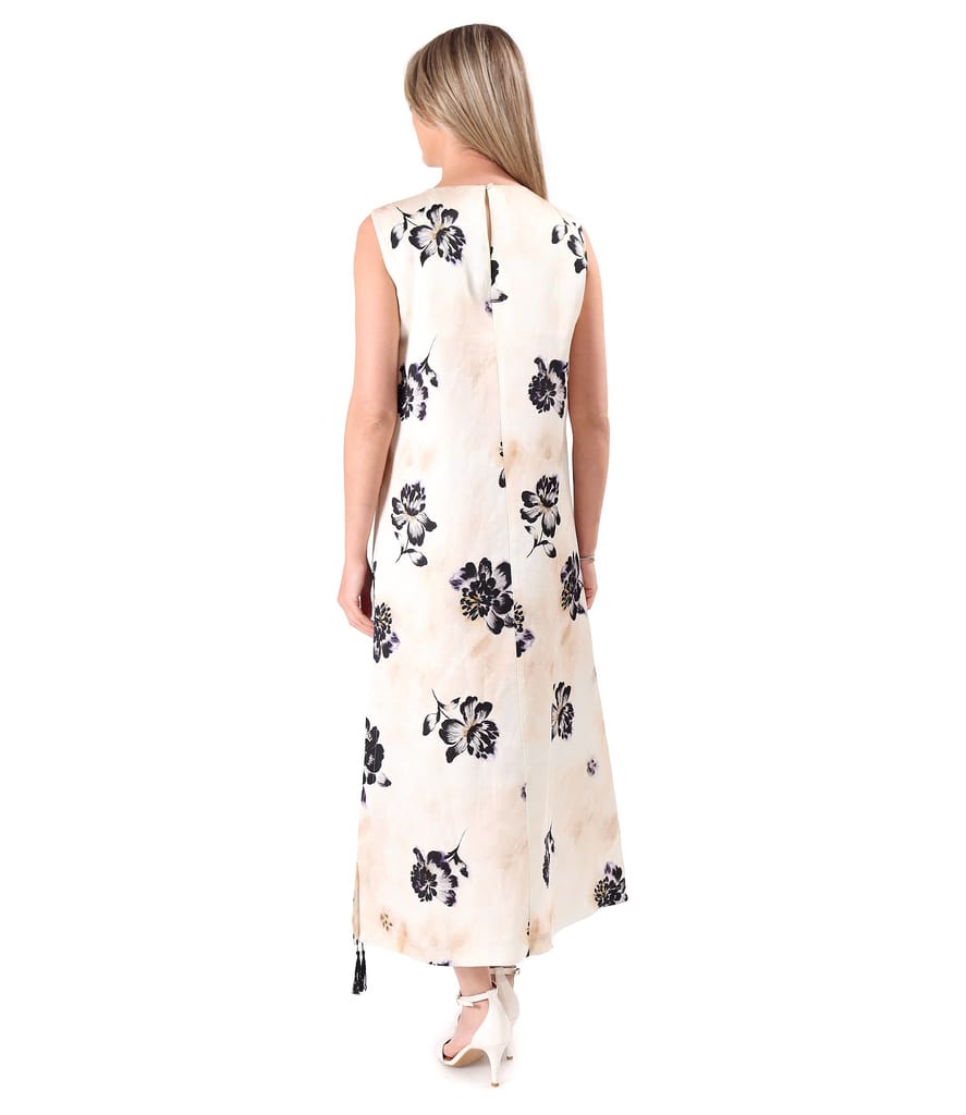 Rochie lunga din viscoza cu in imprimata cu motive florale