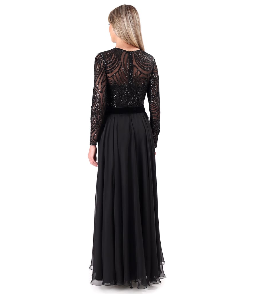 Rochie de seara lunga cu bustul din tul cu paiete