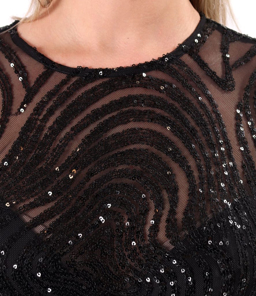 Rochie de seara lunga cu bustul din tul cu paiete