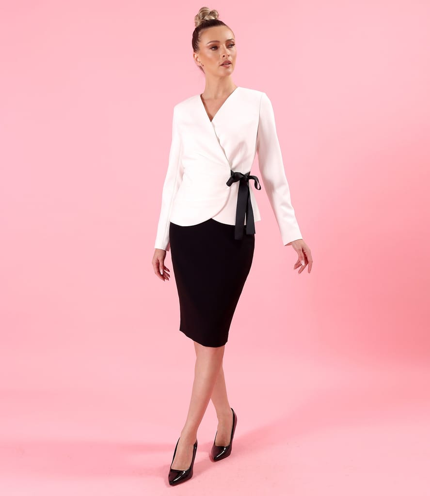 Costum dama office cu sacou si fusta creion din stofa elastica cu viscoza