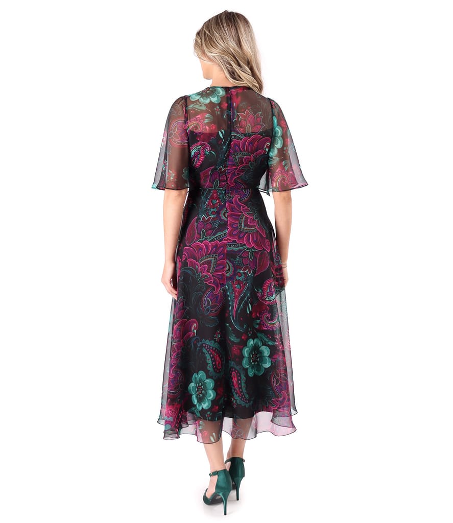 Rochie midi din voal fin imprimat cu motive florale