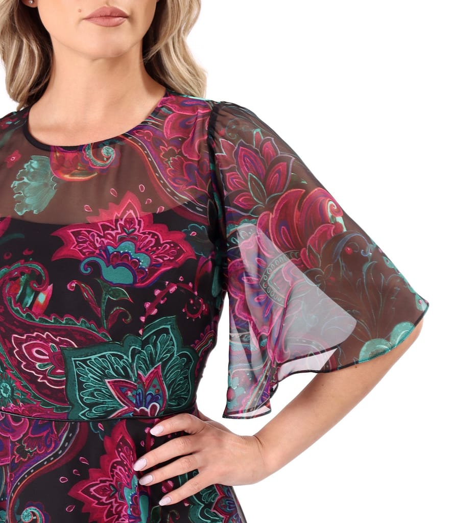 Rochie midi din voal fin imprimat cu motive florale