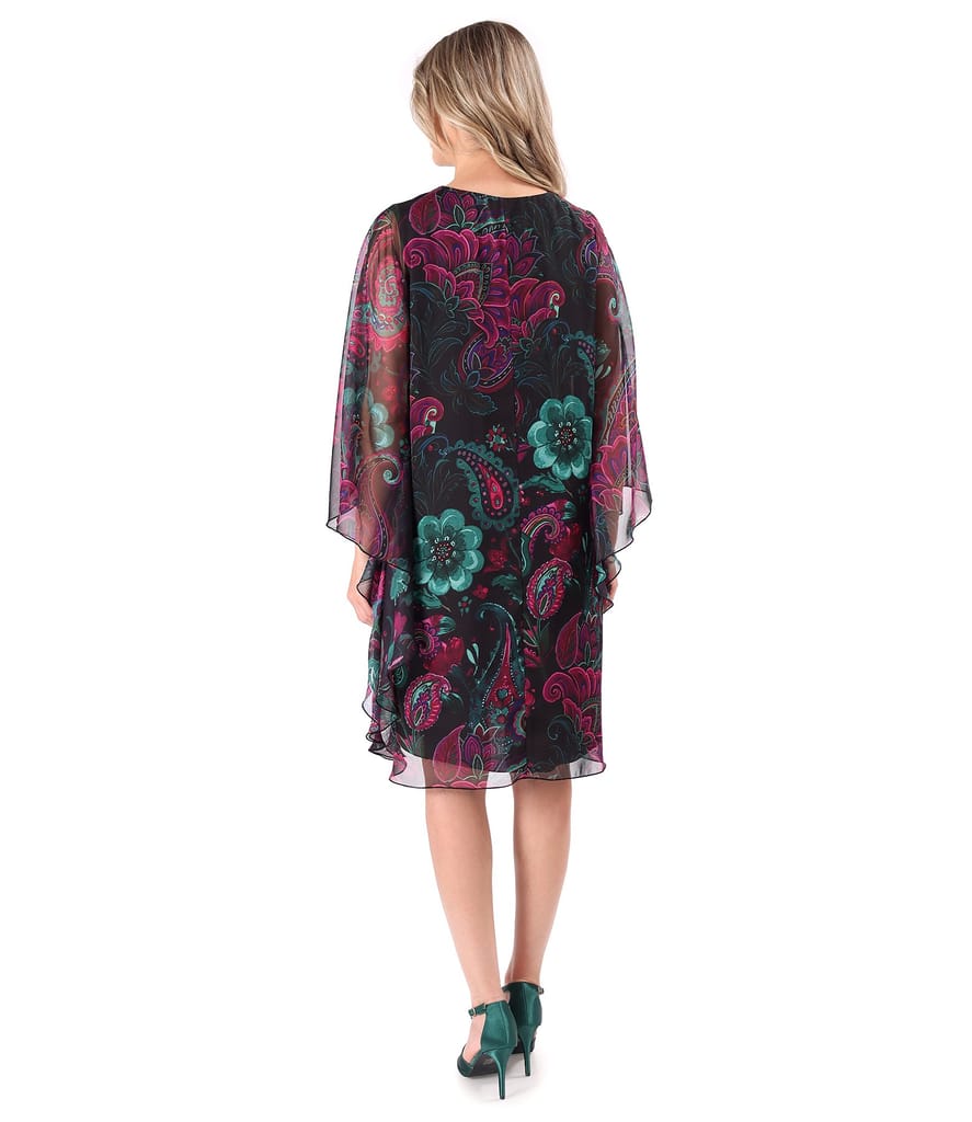 Rochie fluture din voal imprimat digital cu motive florale