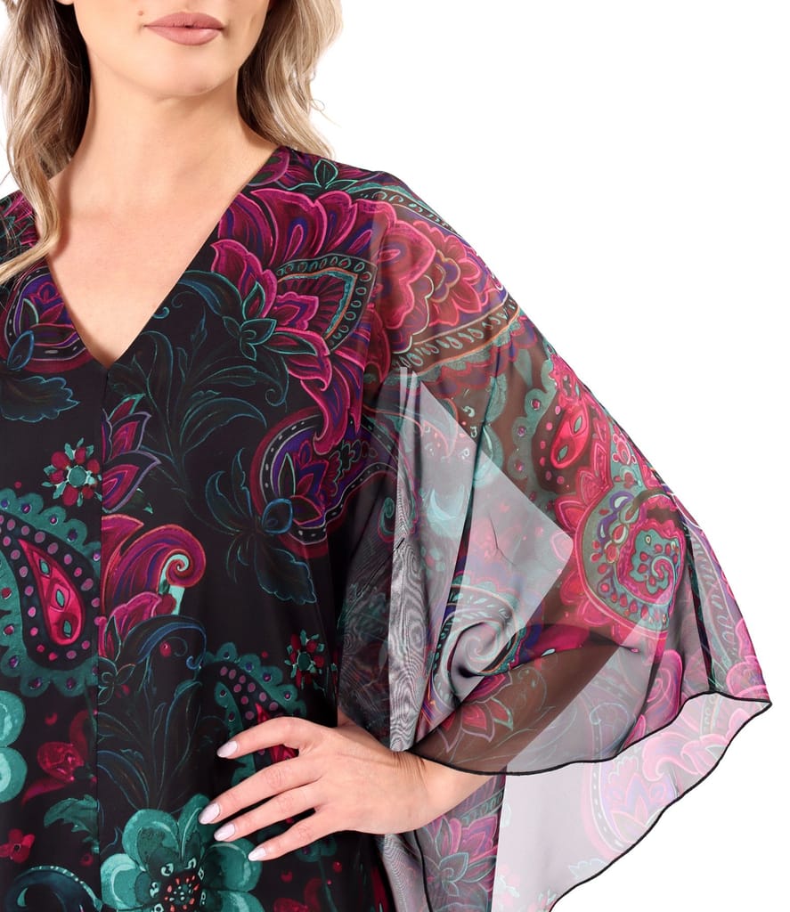 Rochie fluture din voal imprimat digital cu motive florale