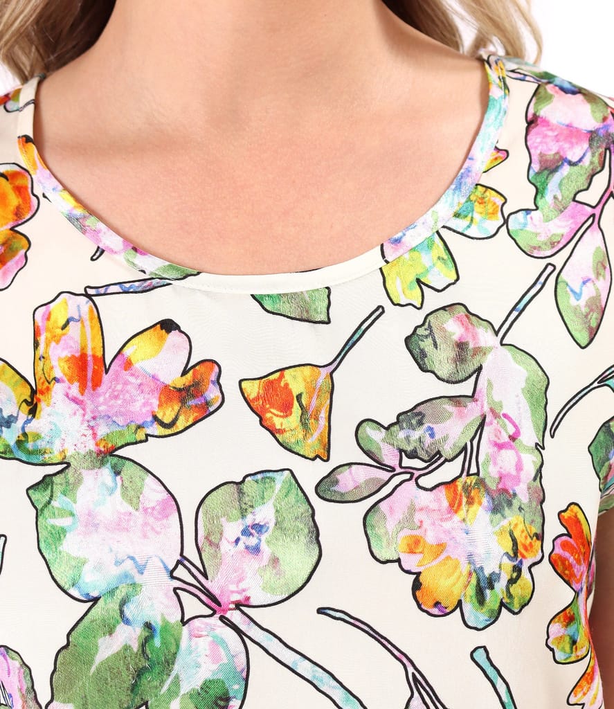 Bluza lejera din viscoza cu motive florale si fir de effect