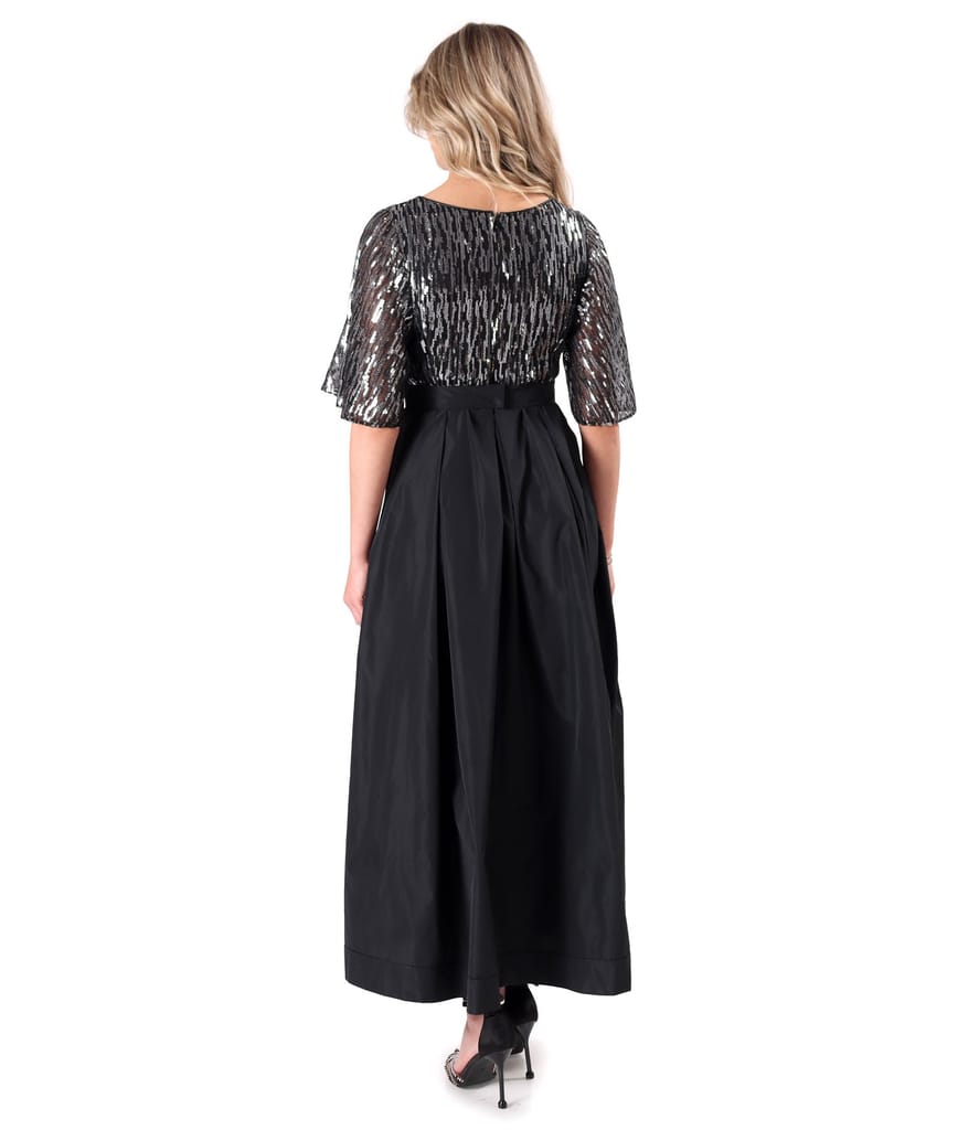 Rochie lunga de cocktail cu  bust din paiete si fusta de tafta
