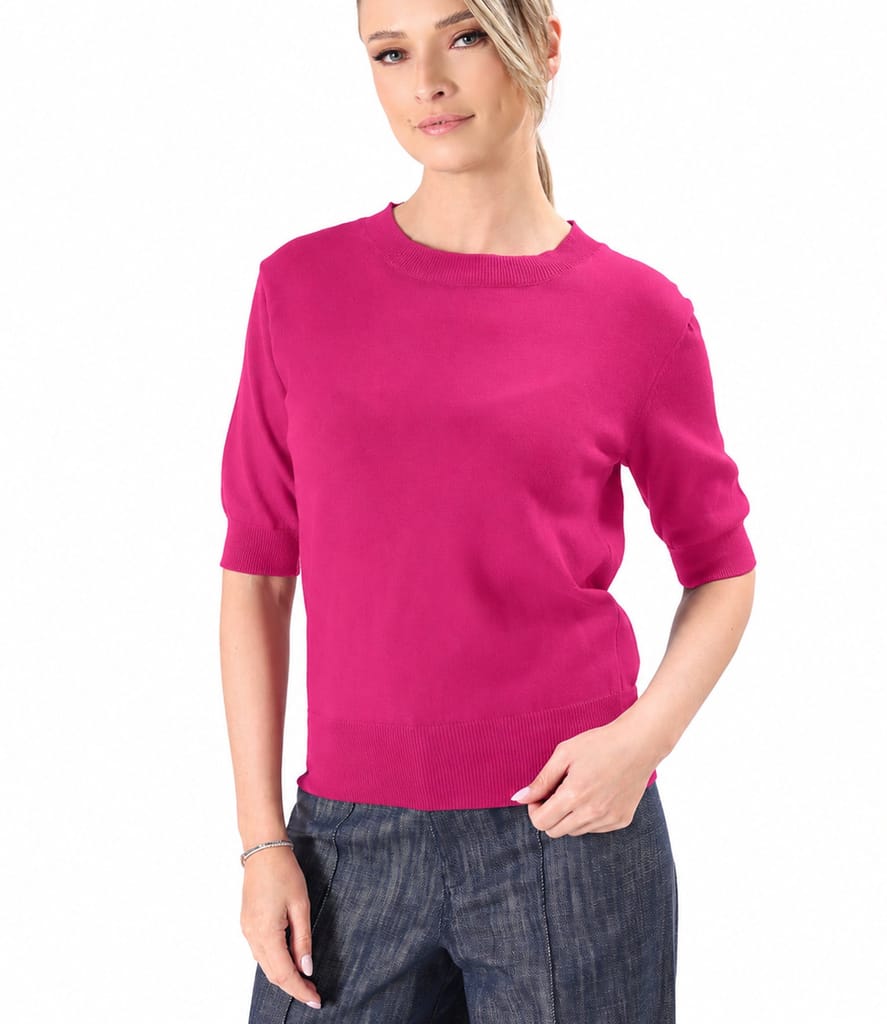 Bluza tricotata fin din bumbac cu maneci scurte