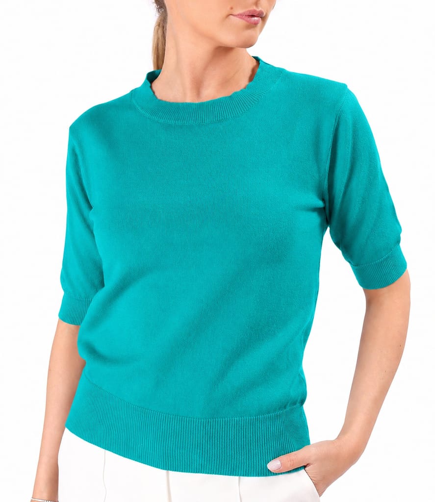Bluza tricotata fin din bumbac cu maneci scurte