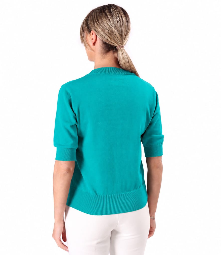 Bluza tricotata fin din bumbac cu maneci scurte