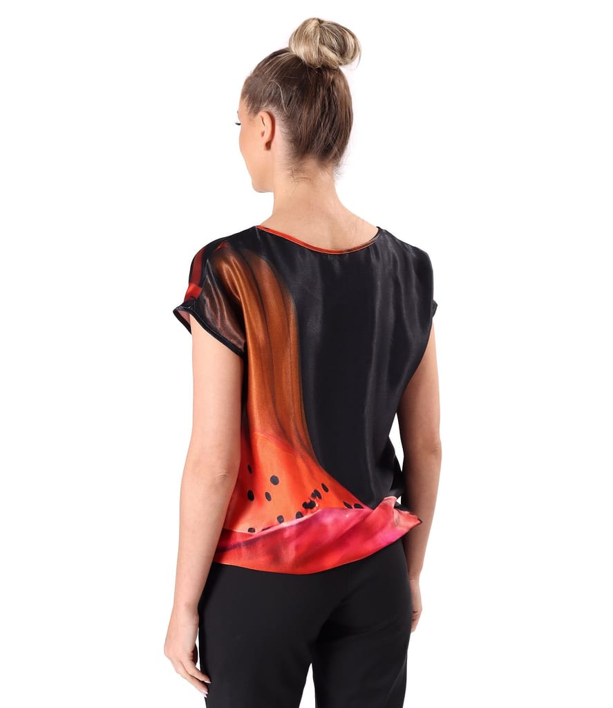 Bluza lejera din satin de viscoza imprimata cu motive florale supradimensionate