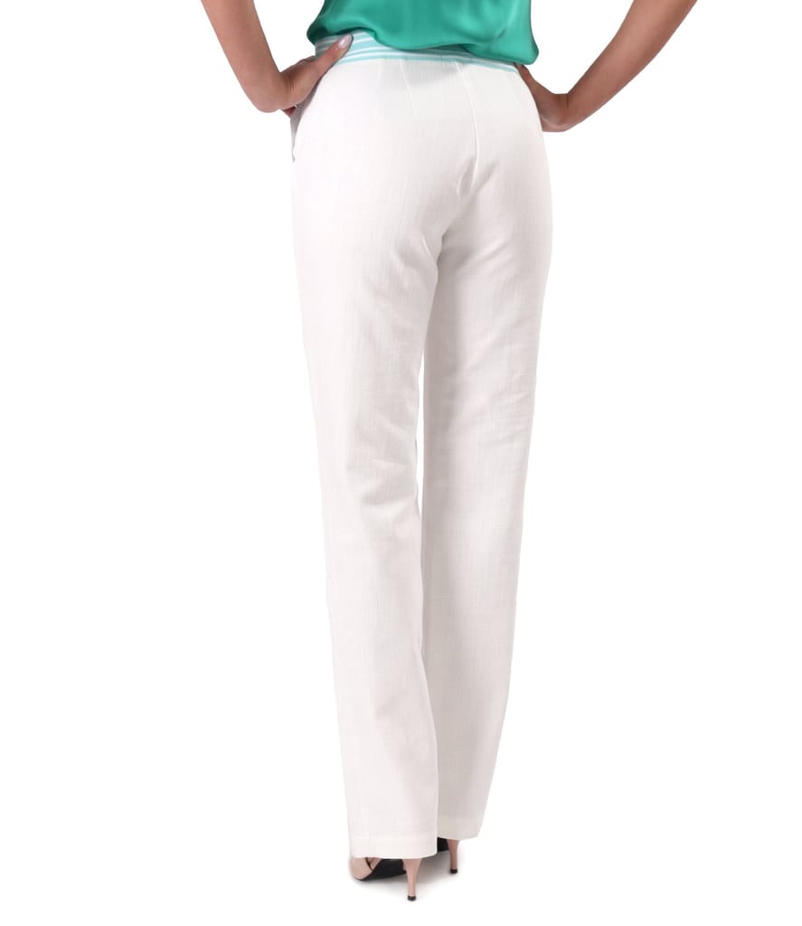 Pantaloni drepti din bumbac tip denim alb-ecru