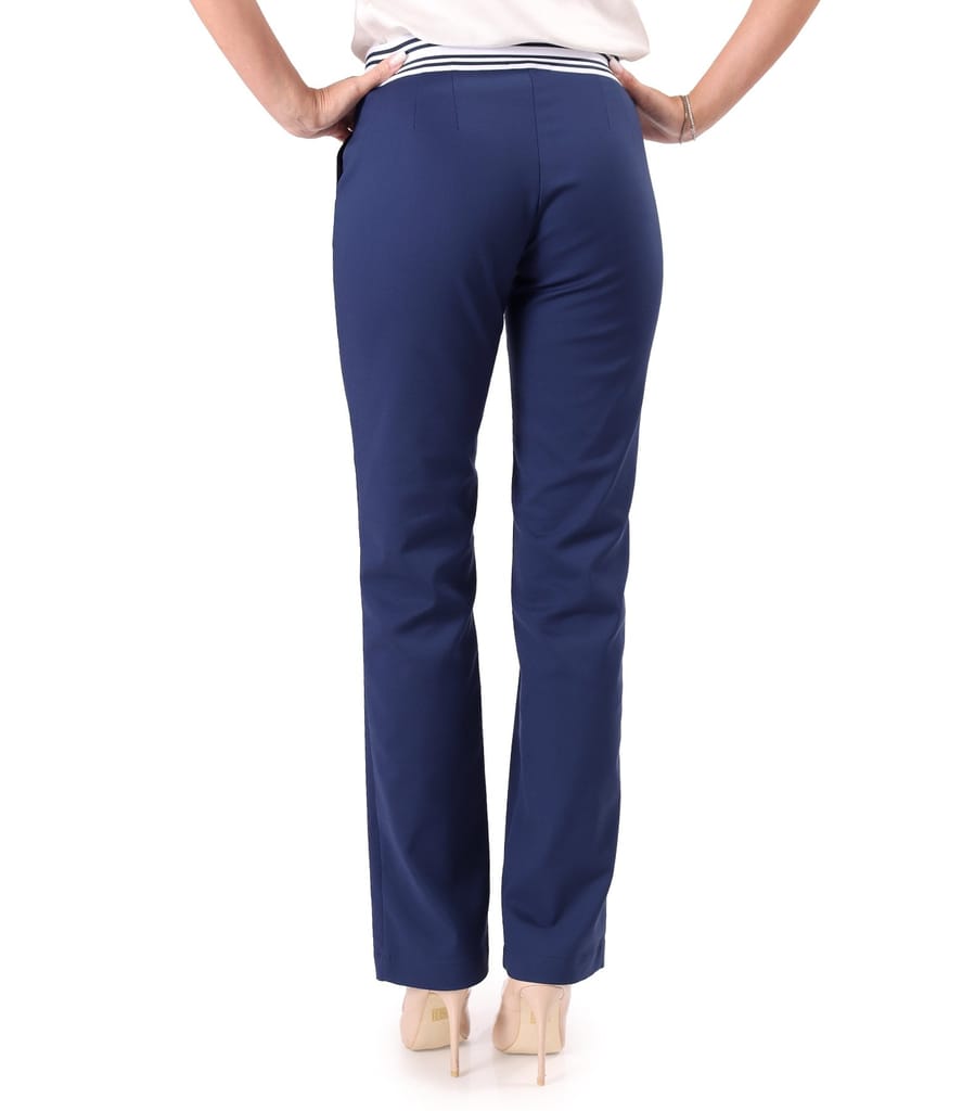 Pantaloni drepti din bumbac elastic cu aspect catifelat