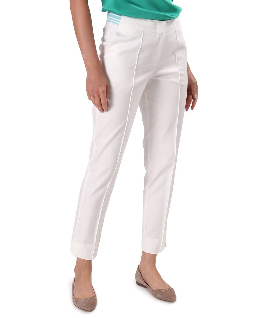 Pantaloni eleganti din bumbac elastic cu banda elastica decorativa