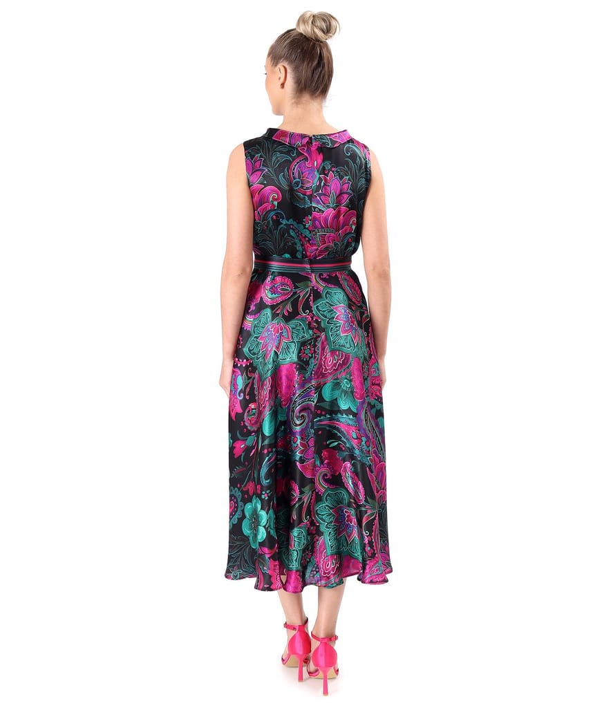 Rochie midi din matase naturala imprimata cu motive paisley