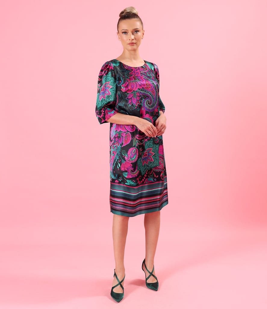 Rochie lejera din matase naturala imprimata cu motive paisley