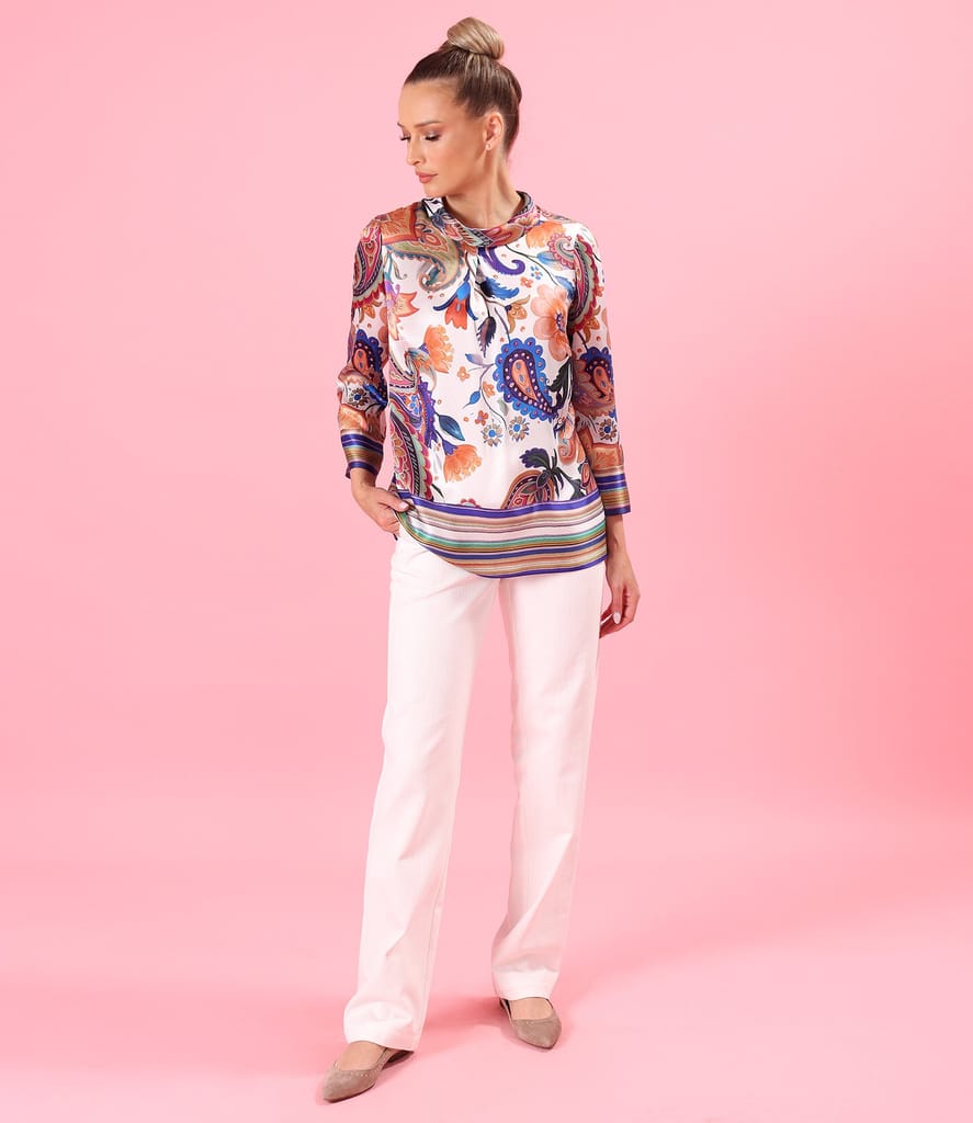 Bluza din matase naturala imprimata digital cu motive paisley