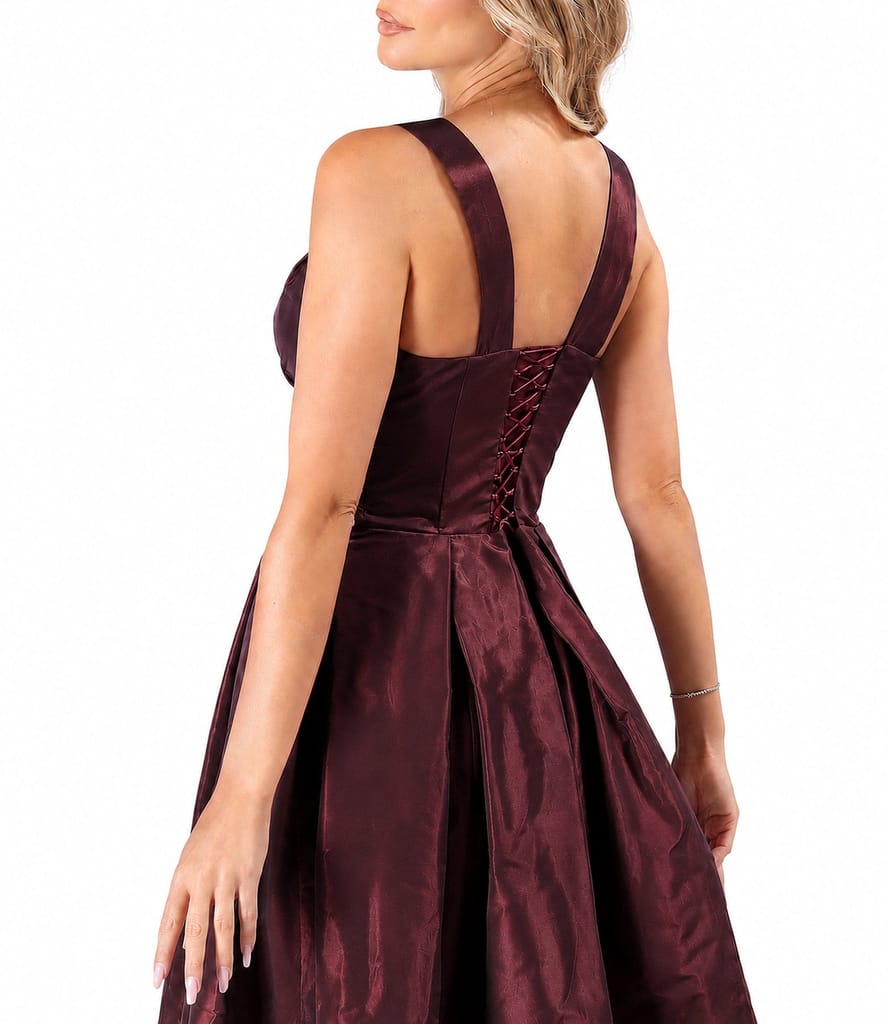 Rochie evazata din tafta cu corset cu bretele