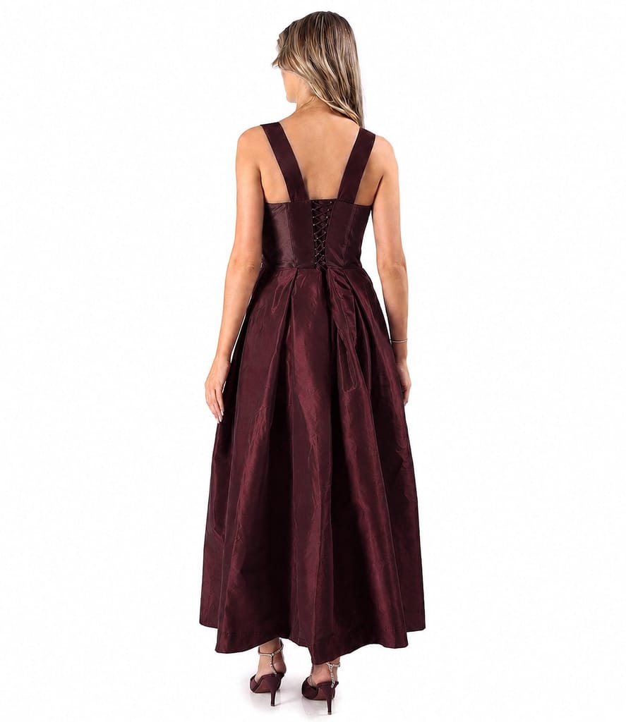 Rochie evazata din tafta cu corset cu bretele
