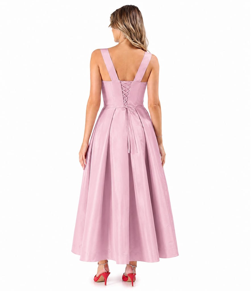 Rochie evazata din tafta cu corset cu bretele