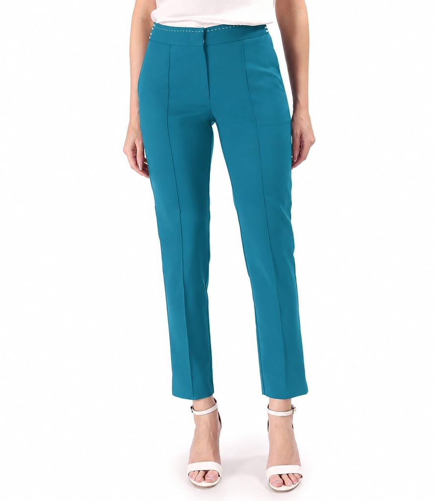 Pantaloni eleganti din bumbac elastic cu banda elastica decorativa