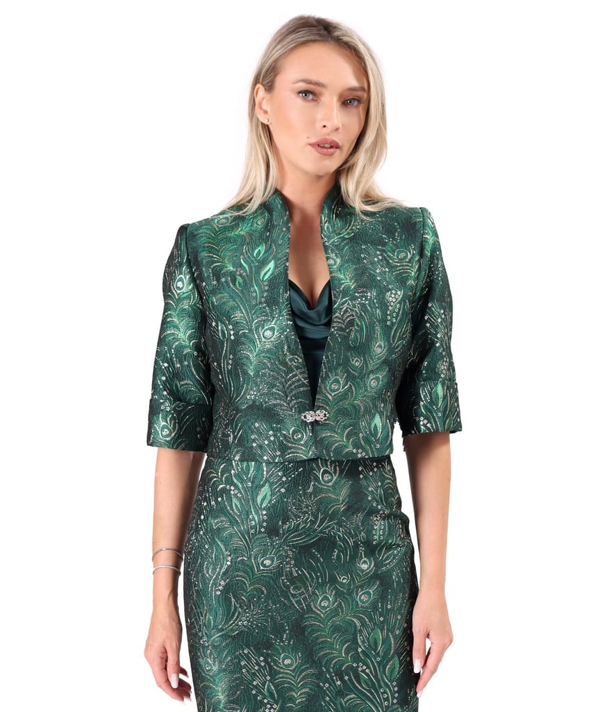 Bolero de ocazie din brocard cu fir metalic si motive florale