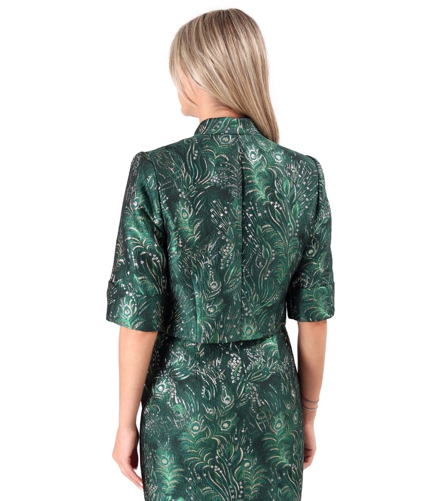 Bolero de ocazie din brocard cu fir metalic si motive florale
