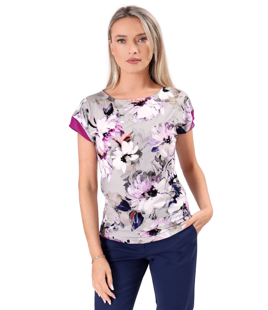 Bluza eleganta din jerse elastic imprimat cu motive florale