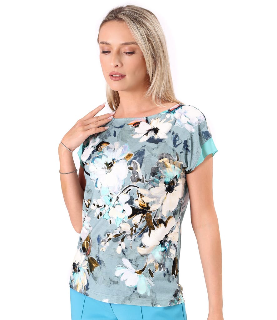 Bluza eleganta din jerse elastic imprimat cu motive florale